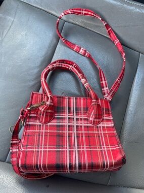 Plaid Red mini Crossbody Tote Bag Purse Women's Fashion Handbag